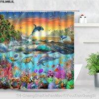 【hot】┅❅▧  Shower Curtains Trees Sea Turtle Seabed Landscape Curtain