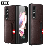 HOCE เคสโทรศัพท์แบบมีช่องใส่การ์ดสำหรับ Samsung Galaxy Z Fold 3พับได้4ทบเคสด้านหลังเป็นหนังกันกระแทก Fold3 Fold4เคสป้องกันการตกหล่น