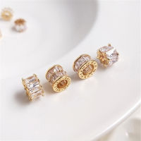 14K Gold Plated Mini-Set Zircon Barrel Bead Passepartout Pendant Diy สร้อยข้อมือ Clavicle สร้อยคอลูกปัดจี้