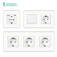 BSEED Light Switch With EU Wall Sockets Home Wall Switches 1/2/3Gang 1Way Backlight Plastic Frame Panel USB Charge Wall Sockets Power Points  Switches