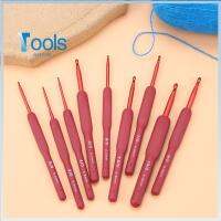 TOOLS 421STORE 1 set/9 pcs สีแดงเเดง ดีไอวาย กันลื่น ด้ามจับแบบนุ่ม เครื่องมือทำมือ เข็มถักนิตติ้ง ตะขอโครเชต์ถัก เส้นด้ายถักทอ