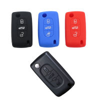 【2023】3 Button Flip Folding Car Key Case Silicone Foer Rubber Skin Protect for PEUGEOT 207 40 7 307 308 607 for Citroen C2 C4 C5 ！