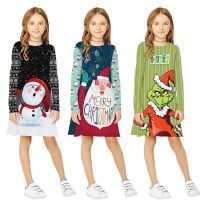 2022 Christmas Girls Dresses Fashion Cute Snowman Cotton Princess Dress Xmas Party Gift 7 8 9 10 11 12 Years Old Kids Clothing