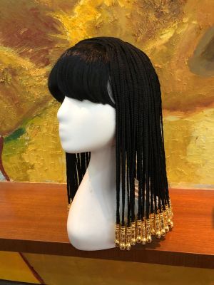 Cleopatra anime wigs female COS the whole head black braid beaded conference bar performance Halloween wig
