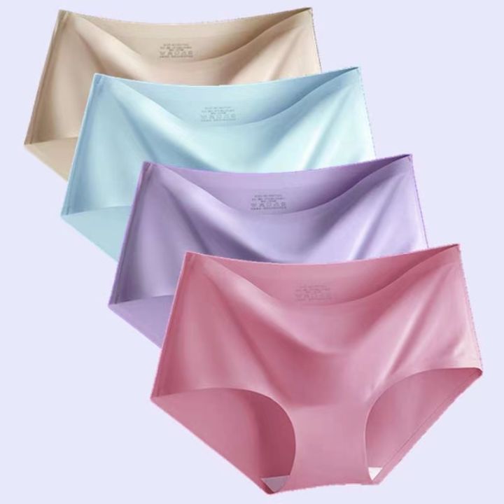 Plus Size Sexy Lingerie Ice Silk Seamless Underwear Panty Women S Mid Waist One Piece Panties