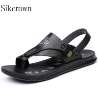 Soft PU Leather Summer Sandals Casual Flip-flops Men Anti-skid Outdoor Dual-use Non-slip Beach Slippers Beach Sandals Flat Shoes