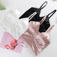 COD DSFERTRETRE Sexy V Neck Bras Beauty Backs Wrap Chest Wireless Satin Tank Women Crop Top Lingeries Tube Bralette Tops