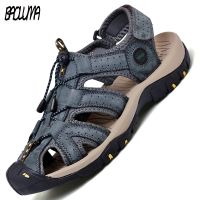 Summer Mens Sandals New Genuine Leather Sandals Breathable Men Leather Shoes Beach Sandals Brand Soft Outdoor Men Rome Sandals