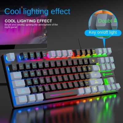✟ K10 Cool Silver Fox Keyboard Backlight Gaming Keyboard USB 87 Keys Wired Rainbow Backlit Two Colors Key Caps Magic Keycaps