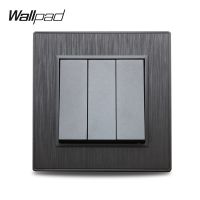 Wallpad S6 Black Silver Gold 3 Gang 1 Way 2 Way Electic Light Power Rocker Switch Brushed PC Plastic Imitating Aluminum