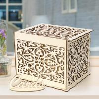 Hollow Gift Wooden Cards Box with Lock DIY Beautiful Container for Party Wedding Birthday Money Storage Decoration Supplies