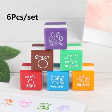 6pcs/set Cute Cartoon Kids Stamp Set Teachers Self Inking Praise