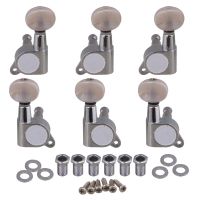 ；。‘【 6Pcs 3L3R White Pearl Chrome Folk Guitar Parts Closed Guitar Tuning Pegs