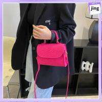 JING เรโทร หรูหราสุดหรู สีทึบทึบ กระเป๋าสะพายข้างทรงสี่เหลี่ยม กระเป๋า Crossbody กระเป๋าแบบสะพายไหล่ กระเป๋าผู้หญิงกระเป๋า