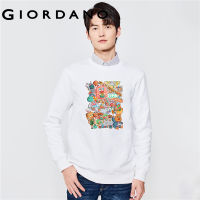 GIORDANO Men ChenYue Series Sweatshirts Fashion Cartoon Print Sweatshirts Crewneck Fleece-Lined Casual Loose Tops 91093219