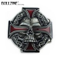 Bullzine Cross skull cowboy jeans gift belt buckle with pewter finish FP-03164-1 suitable for 4cm width snap on belt Bag Accessories