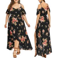 WomenS Long Dress Short Sleeve Off Shoulder Beach Print Summer Dress Size Dress Black