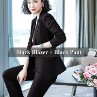 Lenshin 2 Piece Set Simple Formal Pant Suit Blazer with Pockets Office Lady Designs Women Single Breasted Jacket and Pant