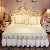 Lace Embroidey Quilted Thicken Bedding Bed Skirt Pillowcase Cotton Beige Luxury Mattress Bedspread Warm Bed Sheet Home Textile