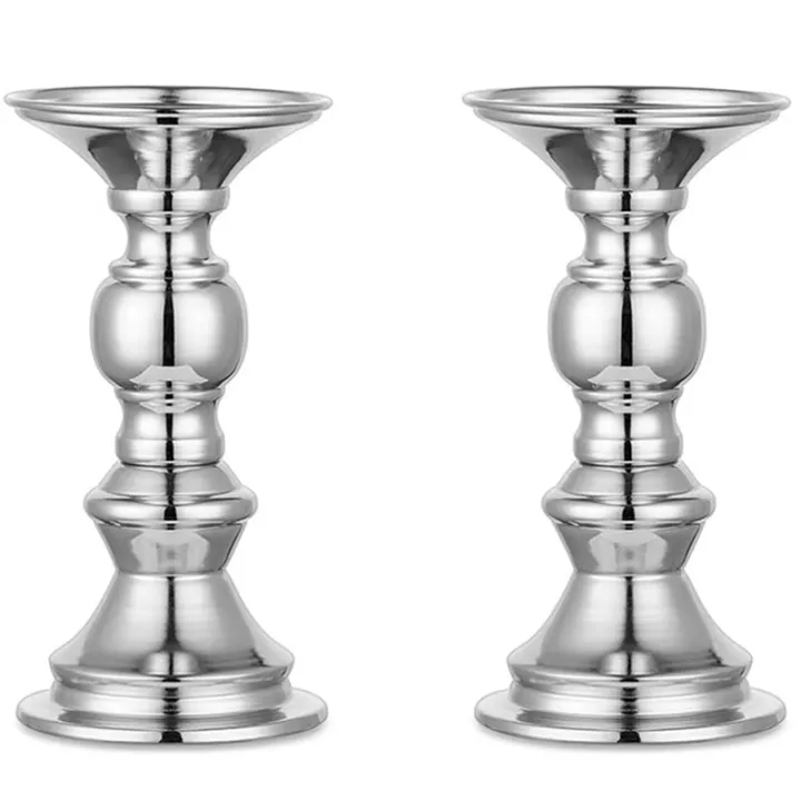 Set of 2 Candlestick Metal Pillar Candle Holders, Wedding Centerpieces
