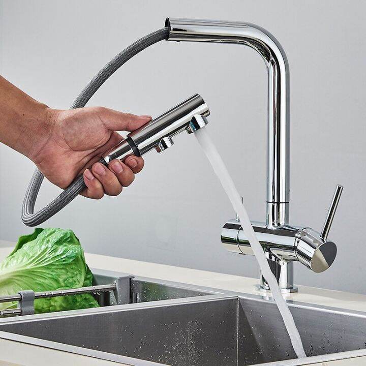 Purified Water Filter Kitchen Sink Faucet Pull Out Spout Tap Daul