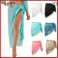 AZURE ชุดว่ายน้ำ ชุดว่ายน้ำ Cover Up กระโปรงผ้าซิ่น ว่ายน้ำยาว Pareo ผ้าคลุมหาดโสร่ง พู่สั้น ฝ้าย