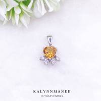 J6413 จี้พลอยซิทรีนแท้ ( Citrine ) ตัวเรือนเงินแท้ 925 ชุบทองคำขาว