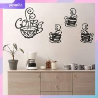 YESMILE แผ่นรองรีด แขวนผนังตกแต่งกาแฟ กาแฟและกาแฟ สีดำสีดำ เครื่องตกแต่งงานฝีมือจากเหล็กสำหรับกาแฟ สวยงามสวยงาม ของตกแต่งห้องงานฝีมือจากเหล็ก ห้องในห้อง