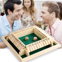 Treeyear 1-4 Players Shut The-Box เกมลูกเต๋าไม้ 4 ด้านพร้อมเกมกระดาน 2 ลูกเต๋าและกล่องสําหรับเด็กผู้ใหญ่คลาสสิก