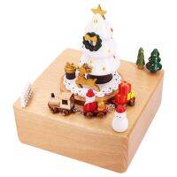 2X Wooden Music Box Santa Claus Christmas Tree Train Christmas New Year Retro Birthday Gift Musical Boxes Home Decor