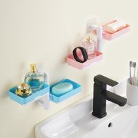 High-end No punching Creative Soap Box Free Punching Rotating Wall Soap Box Double Drain Bathroom Shelf [Enlarged and Thickened]