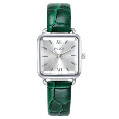 นาฬิกาผู้หญิงนาฬิกาสายสไตล์แฟชั่นสไตล์เกาหลีเรียบง่ายหน้าปัดสี่เหลี่ยมสีเงินแบบย้อนยุคใหม่