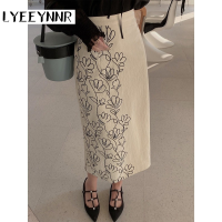 LYEEYNNR High Waist Temperament Skirts Women Asymmetrical Flower Printed Bodycon Jupe Femme Elegant All-match New Faldas Mujer