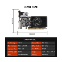 GT210 1G DDR3 Graphics Card 64Bit 589MHZ 500MHZ DVI+VGA+-Compatible Video Card Replacement Accessories