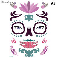 StarryBaby ใหม่สติกเกอร์รอยสักฮาโลวีนตลกสองสีเรืองแสงสติกเกอร์ใบหน้าเทศกาลผีสติกเกอร์รอยสักรอยแผลเป็นสติกเกอร์ใบหน้า