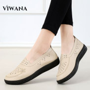 VIWANA Flat Shoes For Women Korean Style Waterproof Leather Casual Slip On