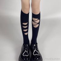 【LZ】✈❆  Estilo Japonês Oco Out Meias Longas JK Lolita Meninas Oco Joelho Stocks Cor Sólida Soft Velvet Meias Elásticas Sox