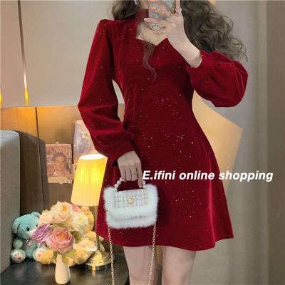 E.ifini dress ชุดคริสต์มาส ชุดสีแดง 038 （พร้อม ที่จะส่ง！！！！）