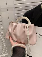 Niche pleated handbag bag womens new 2023 fashion high-end shoulder bag temperament pearl chain messenger bag 【QYUE】