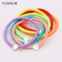 Shell Heart Bracelets for Women Jewelry Boho Colorful Clay Beads Elastic Bracelet Female Girls Gifts Summer Beach Accessories Wireless Earbuds Accesso