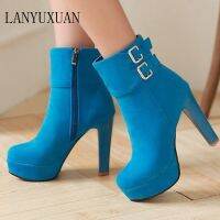 【CW】 2017 Winter Boots Plus Big Size New Round Toe Buckle Boots For Women Sexy Ankle Heels Fashion Winter Shoes Casual Zip Snow 2150