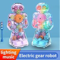 21cm Doll Action Figure Transparent Gear Robot Toy Music/light with Walk for Child Toddler Birthday Christmas Kids Plastic Gifts