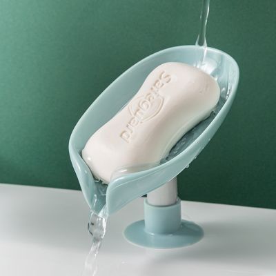 Leaf Shape Soap Box Drain Soap Holder Box Dish Storage Plate Tray Free Perforation Suction Cup Soap Box Tray Bathroom Gadgets