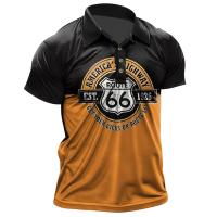 Vintage Mens Polo Shirt Route 66 T-Shirt Summer Casual Short Sleeve Tees Oversized Streetwear Camisetas Polo Tops Men Clothing