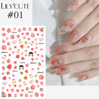 LILYCUTE สติ๊กเกอร์ติดสติกเกอร์ติดเล็บลายเชอร์รี่3D ฤดูร้อนสำหรับอุปกรณ์ตกแต่งเล็บ