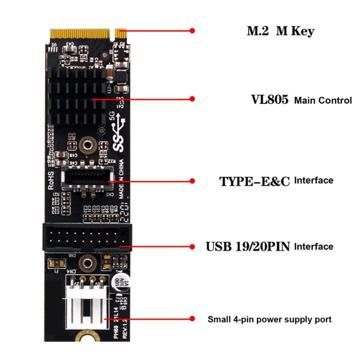 m-2-mkey-pcie-to-front-usb3-1-5gbps-riser-card-type-c-19-20pin-expansion-card-m-2-pcie-riser-card