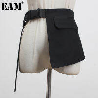 [EAM] Black Split Joint Buckle Irregular Long Wide Belt Personality Women New Fashion Tide All-match Spring 2022 1Y006