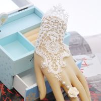 ◙✒☂ 2023 Summer Bride Wedding Dress Accessories White Hollow Out Lace Glove One Piece Bracelet