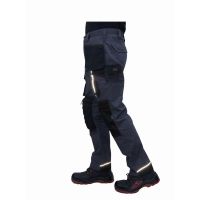 Black Hammer Men Grey Work Trousers Long with Holster Pocket [Free Kneepad] BHP1002-L