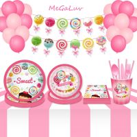 【CC】 Pink Theme Set Disposable Tableware Kids Birthday Paper Plate Napkins Baby Shower Decoration